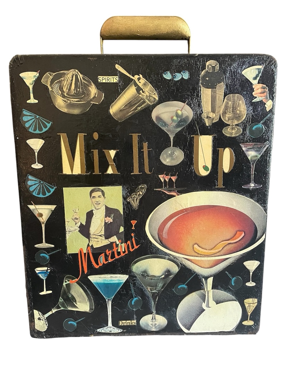 Vintage portable bar suitcase w/collectible original art